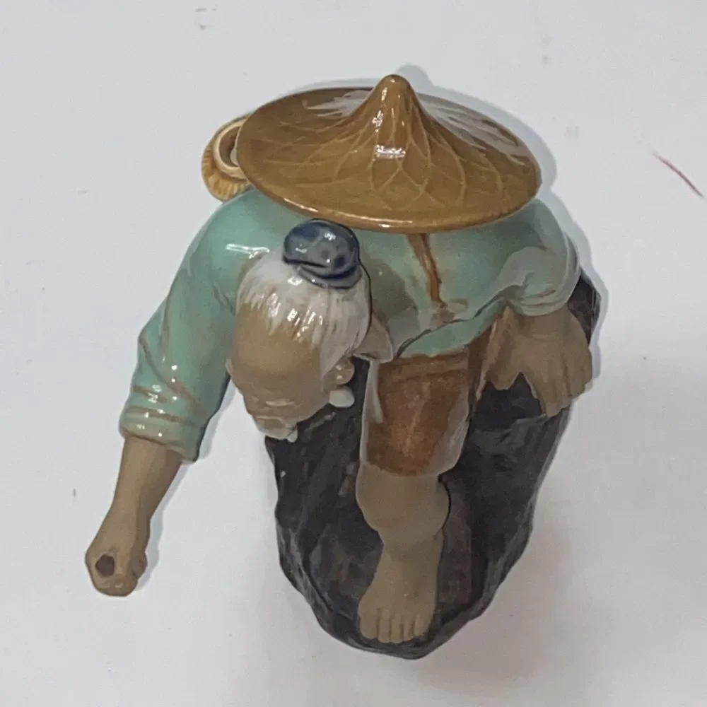Vintage Mud Man Figurine Fisherman China Ornament